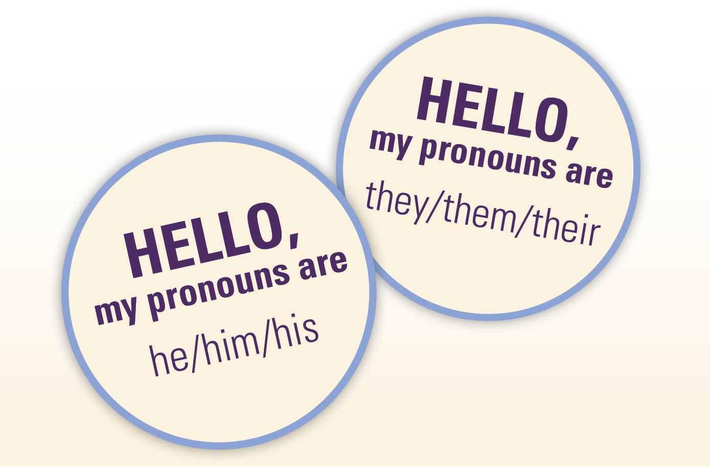Pronoun graphics for he/him/his and they/them/their